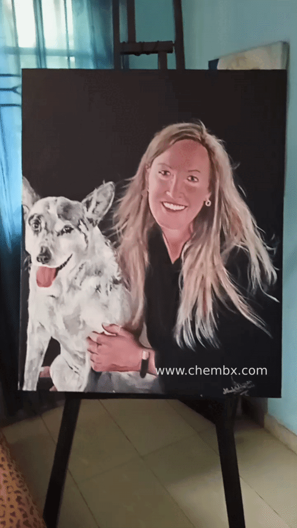 Hand-painted oil portrait for housewarming gift by Nigerian artist